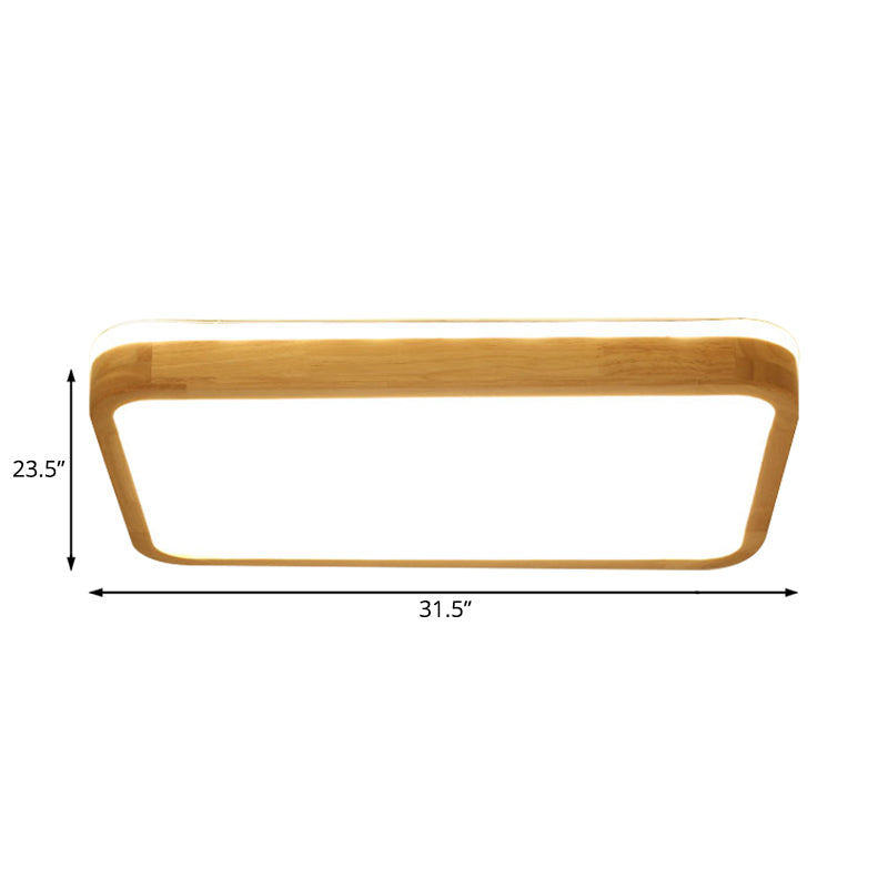 Taavita Square/Rectangle Wood Flush Mount Lamp Modern LED 12"/16"/19.5" Wide Beige Flush Mount Ceiling Light Fixture with Frosted Diffuser in Natural Light - 39W & Under 60 to 99W Max Bulb Wattage, 110V-120V 220V-240V, SMD Bulb Base, 2" Height