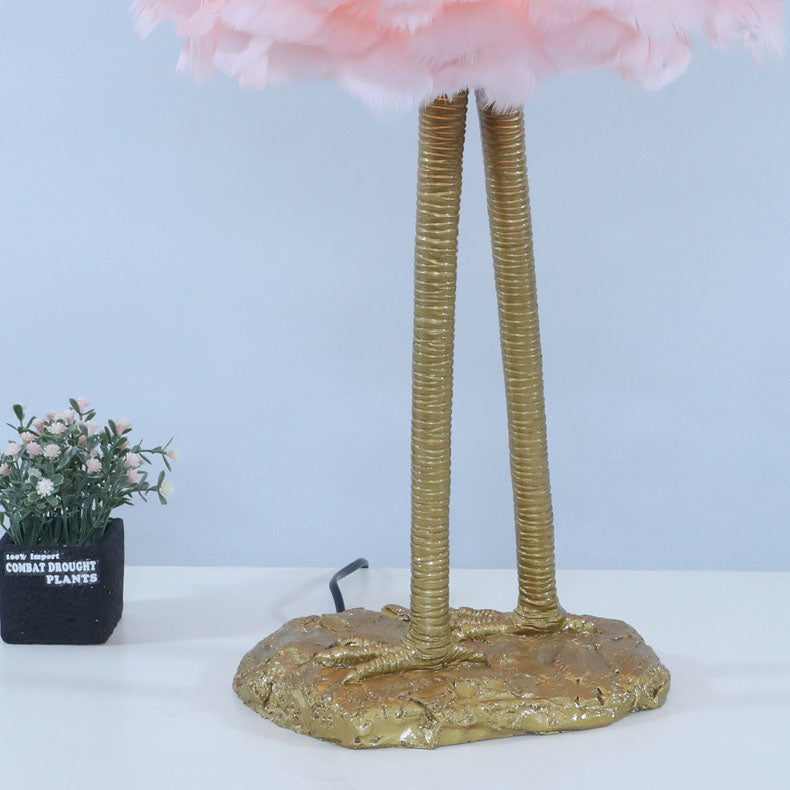 Contemporary Nordic Taavita Feather Metal Flamingo 1-Light Table Lamp for Nightstand