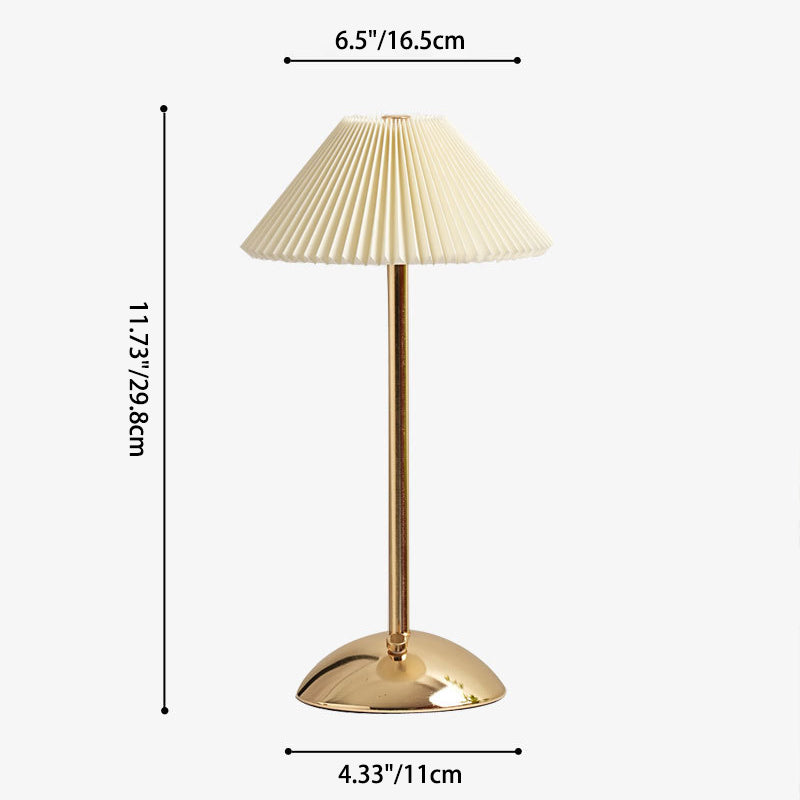 Contemporary Scandinavian Rechargeable Conical Pleated LED Table Lamp made of Iron Fabric for Nightstand