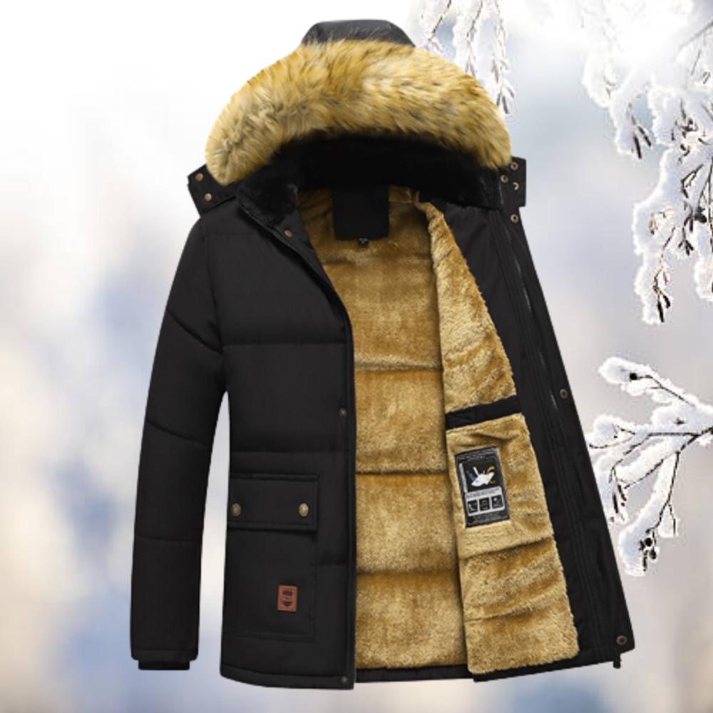 Men’s Hooded Winter Parka | Windproof & Fur-Lined Hood | Cotton-Polyester Blend | Cold Weather Protection