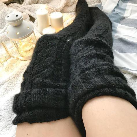 Thigh-High Socks | Cable-Knit Wool Blend | Elastic Top for Secure Fit | Indoor Warmth and Comfort