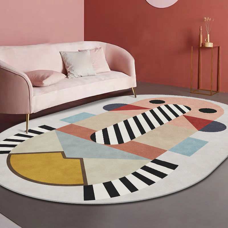 Trendy Multi-Color Nordic Rug Polyester Abstract Geometry Carpet Pet Friendly Non-Slip Backing Washable Rug for Bedroom Pink Clearhalo 'Area Rug' 'Rug' 2106904