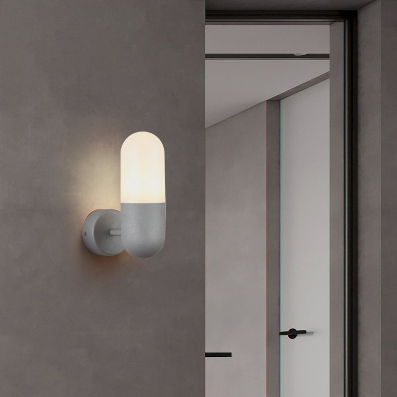 Capsule Metal Wall Sconce Light Postmodern 1 Light Black/Gray/White Wall Mounted Light for Bedroom Clearhalo 'Cast Iron' 'Glass' 'Industrial' 'Modern wall lights' 'Modern' 'Tiffany' 'Traditional wall lights' 'Wall Lamps & Sconces' 'Wall Lights' Lighting' 519836