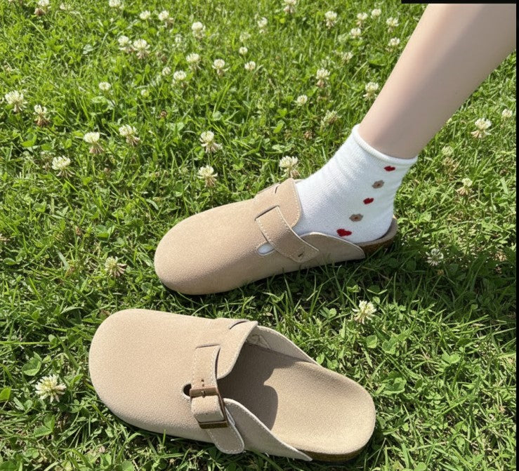 Suede Slip-On Clogs | Adjustable Buckle Strap | Rubber Sole & Fabric Lining | All-Day Comfort