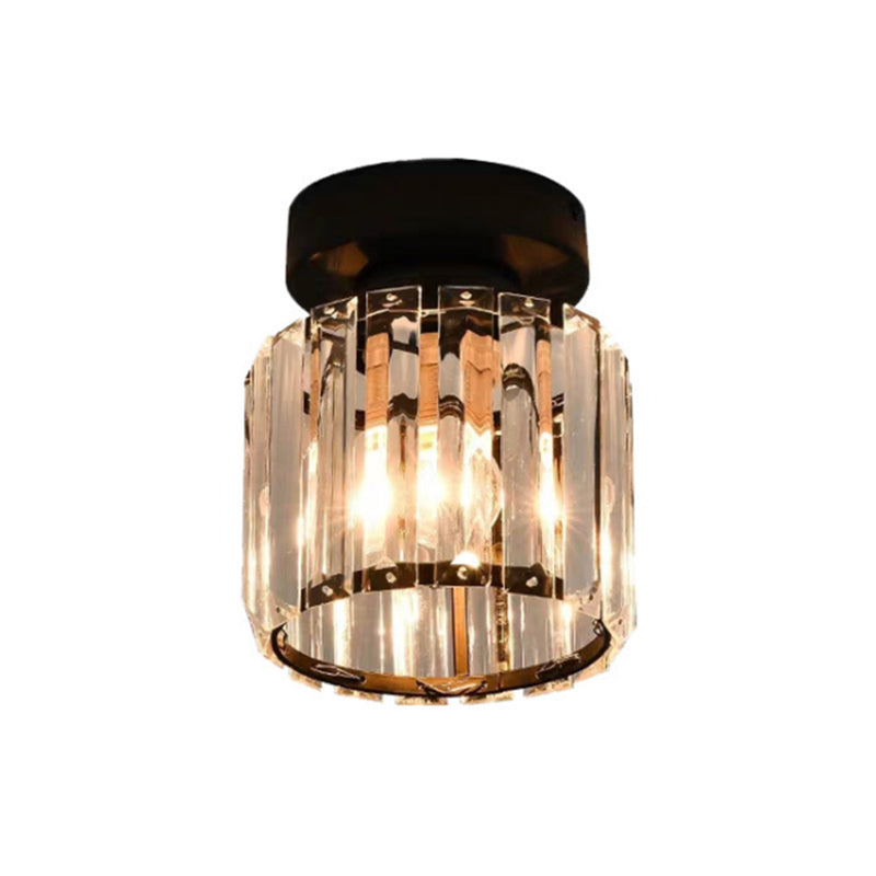 Contemporary Geometric Flush Mount Lighting - Taavita Prism Crystal 1-Light Ceiling Fixture in Black