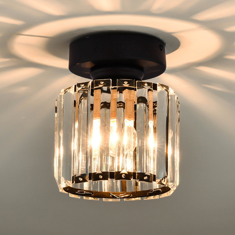 Contemporary Geometric Flush Mount Lighting - Taavita Prism Crystal 1-Light Ceiling Fixture in Black