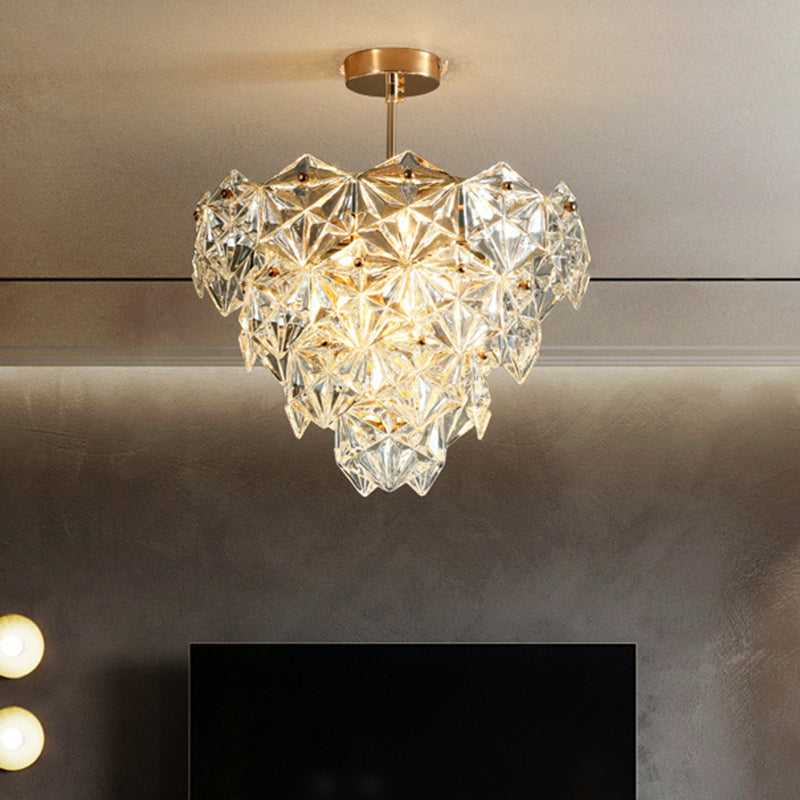 Cone Shaped Ceiling Lighting Taavita Gold Clear Crystal Living Room Chandelier Light Fixture