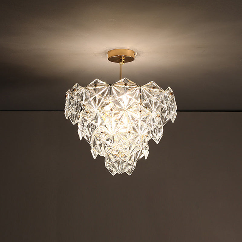 Cone Shaped Ceiling Lighting Postmodern Clear Crystal Living Room Chandelier Light Fixture in Gold Clearhalo 'Ceiling Lights' 'Chandeliers' 'Modern Chandeliers' 'Modern' Lighting' 2136451