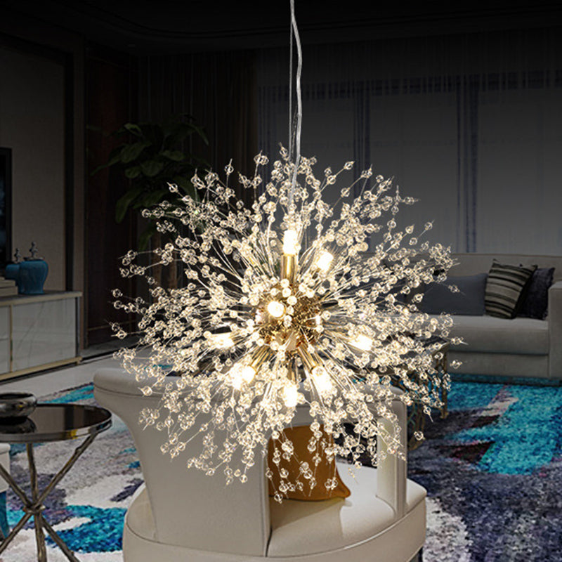 Crystal Orb Dandelion Ceiling Lighting Modern Chandelier Light Fixture for Living Room 16 Gold Round Clearhalo 'Ceiling Lights' 'Chandeliers' 'Modern Chandeliers' 'Modern' Lighting' 2136913