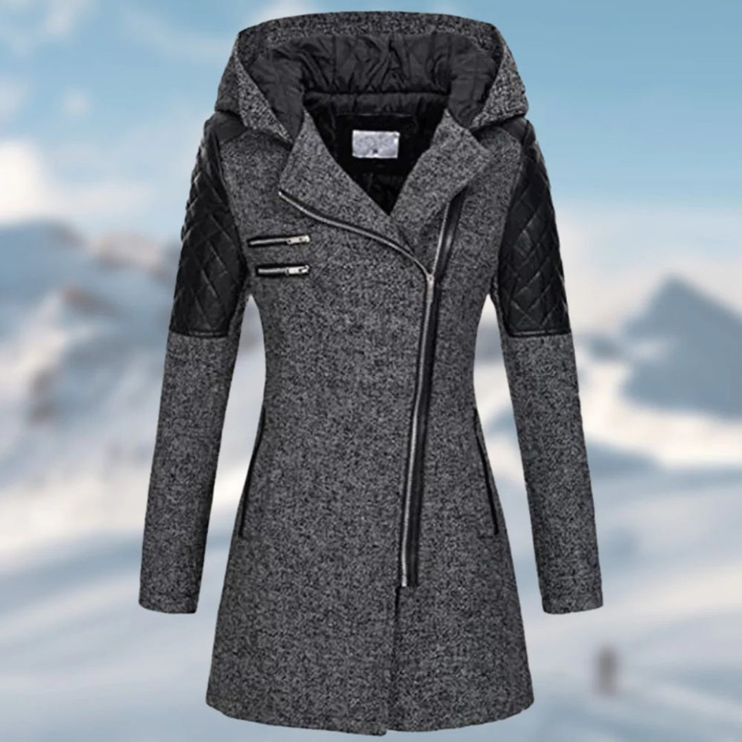 Women’s Long Winter Coat | Wool-Blend with Quilted Sleeves | Windproof & Durable | Comfortable Fit