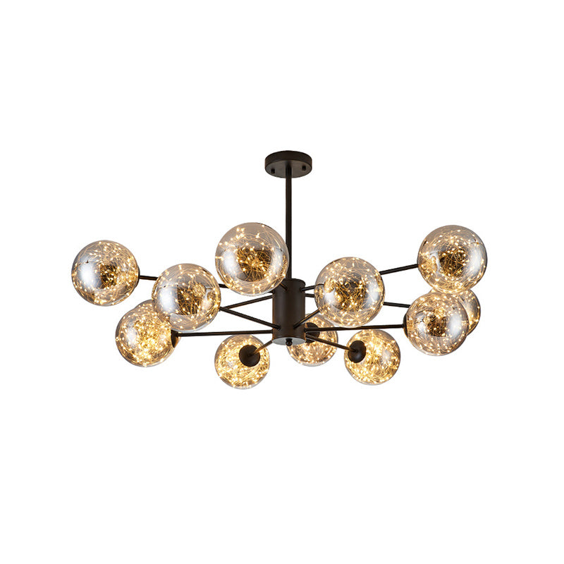 Modern Style Clear Glass Sphere LED Chandelier Light Fixture for Living Room Ceiling Lighting