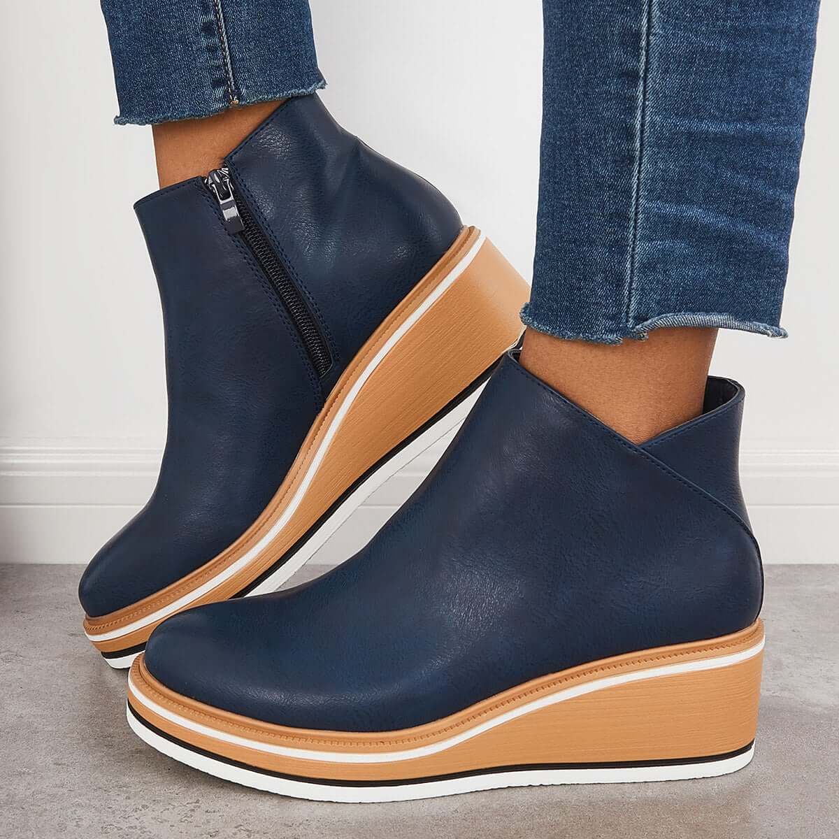 Women's Leather Ankle Boots | Platform Sole & Side Zipper | Genuine Leather | Comfortable Fit
