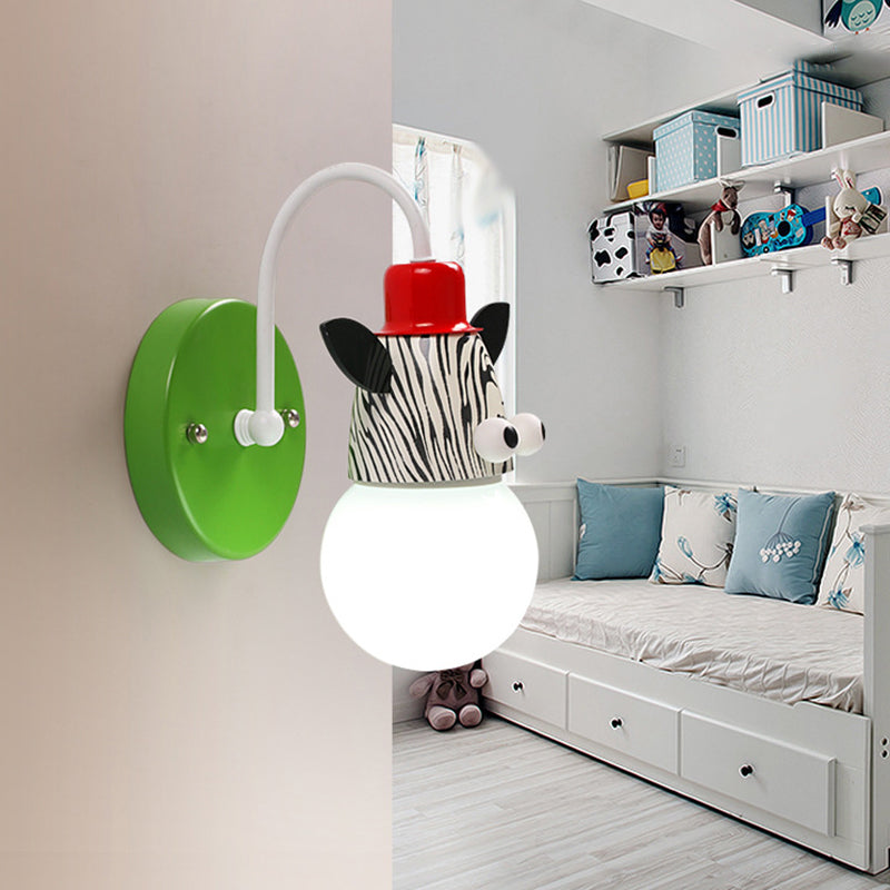 Cartoon Sphere Wall Light Fixture Opal Glass Single-Bulb Nursery Wall Mounted Lamp with Animal Decor Clearhalo 'Wall Lamps & Sconces' 'Wall Lights' Lighting' 2187558