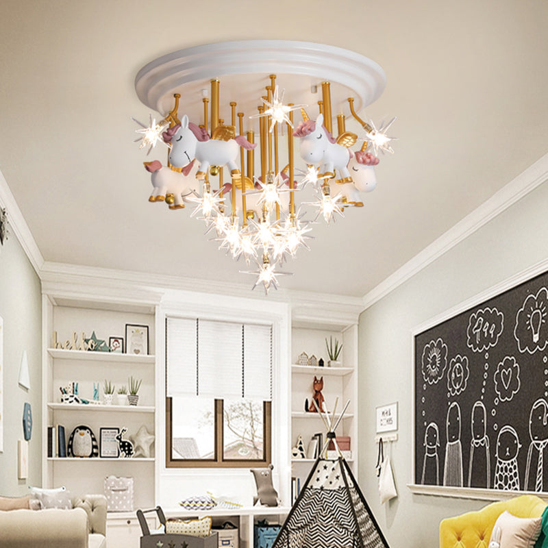 Flying Unicorn Kindergarten Semi Flush Mount Resin Kids LED Ceiling Mounted Lighting Clearhalo 'Ceiling Lights' 'Close To Ceiling Lights' 'Close to ceiling' 'Semi-flushmount' Lighting' 2197190