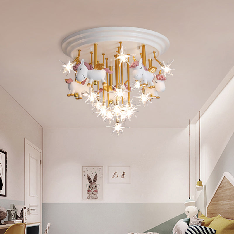Flying Unicorn Kindergarten Semi Flush Mount Resin Kids LED Ceiling Mounted Lighting Green Clearhalo 'Ceiling Lights' 'Close To Ceiling Lights' 'Close to ceiling' 'Semi-flushmount' Lighting' 2197196