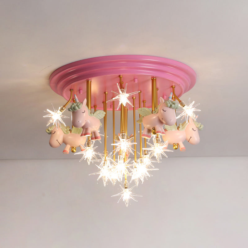 Flying Unicorn Kindergarten Semi Flush Mount Resin Kids LED Ceiling Mounted Lighting Clearhalo 'Ceiling Lights' 'Close To Ceiling Lights' 'Close to ceiling' 'Semi-flushmount' Lighting' 2197192