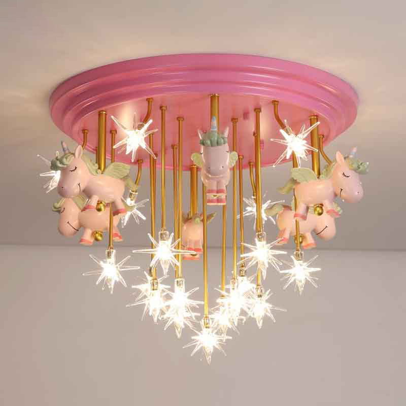 Flying Unicorn Kindergarten Semi Flush Mount Resin Kids LED Ceiling Mounted Lighting 16 Pink Clearhalo 'Ceiling Lights' 'Close To Ceiling Lights' 'Close to ceiling' 'Semi-flushmount' Lighting' 2197194