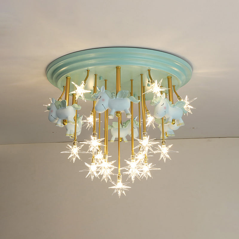Flying Unicorn Kindergarten Semi Flush Mount Resin Kids LED Ceiling Mounted Lighting 19 White Clearhalo 'Ceiling Lights' 'Close To Ceiling Lights' 'Close to ceiling' 'Semi-flushmount' Lighting' 2197189
