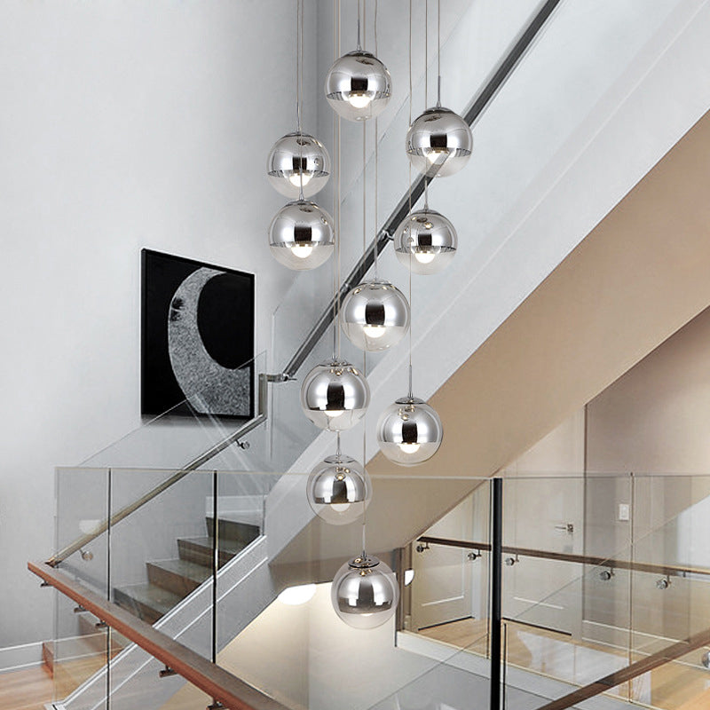 Taavita Glass Round Shadow Suspension Light Simplicity 10 Heads Multi-Light Pendant - Modern Gold Chrome Design