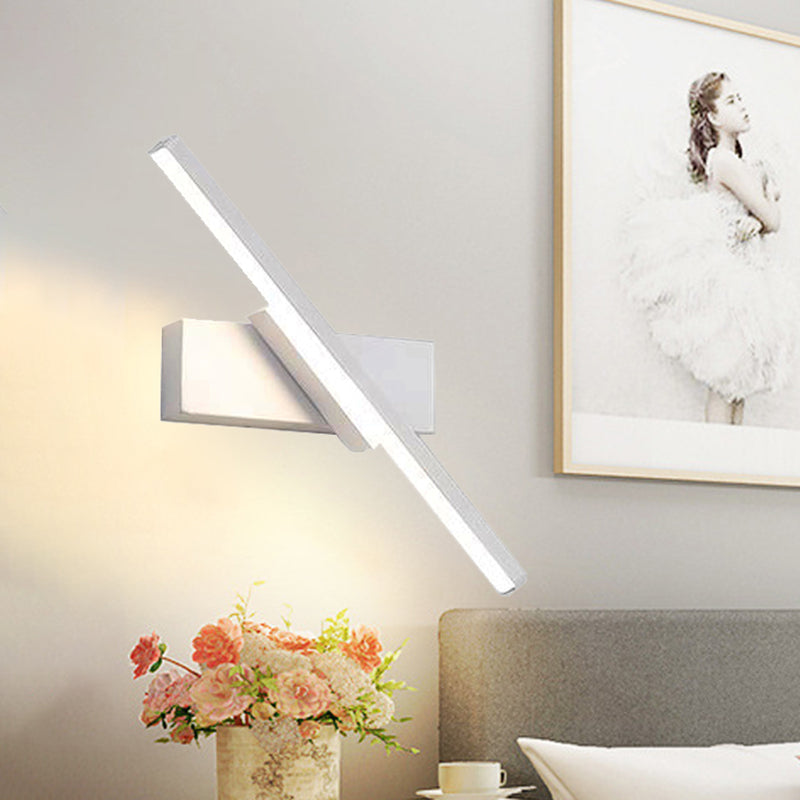 Rotatable Acrylic Linear LED Sconce Light Simplicity Black/White Wall Lamp Fixture, White/Warm Light