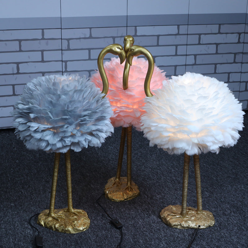Contemporary Nordic Taavita Feather Metal Flamingo 1-Light Table Lamp for Nightstand
