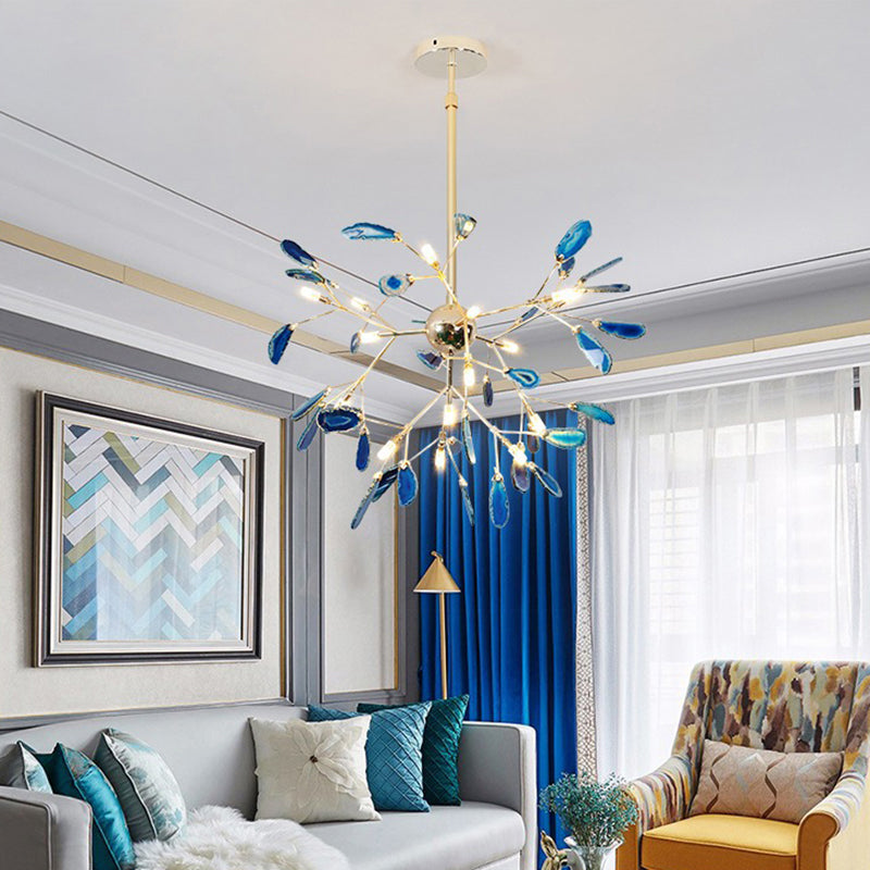 Sputnik Firefly LED Ceiling Lighting Artistic Agate Living Room Chandelier Light in Gold 12 Gold Clearhalo 'Ceiling Lights' 'Chandeliers' 'Modern Chandeliers' 'Modern' Lighting' 2205916