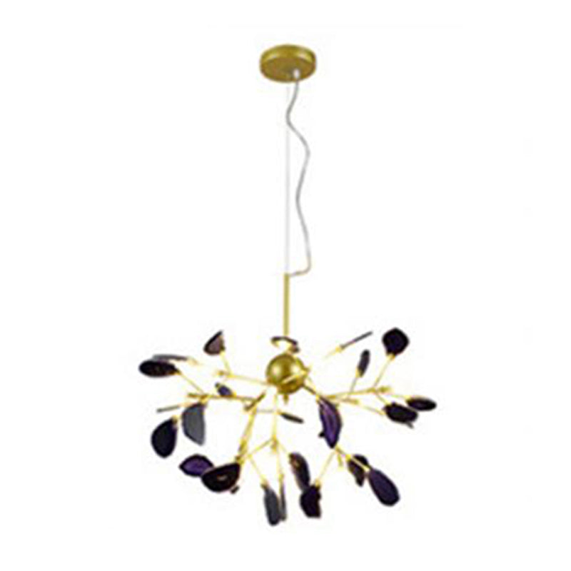 Taavita Firefly LED Ceiling Lighting Artistic Agate Gold Chandelier Light for Living Room with Purple Navy Blue Shade