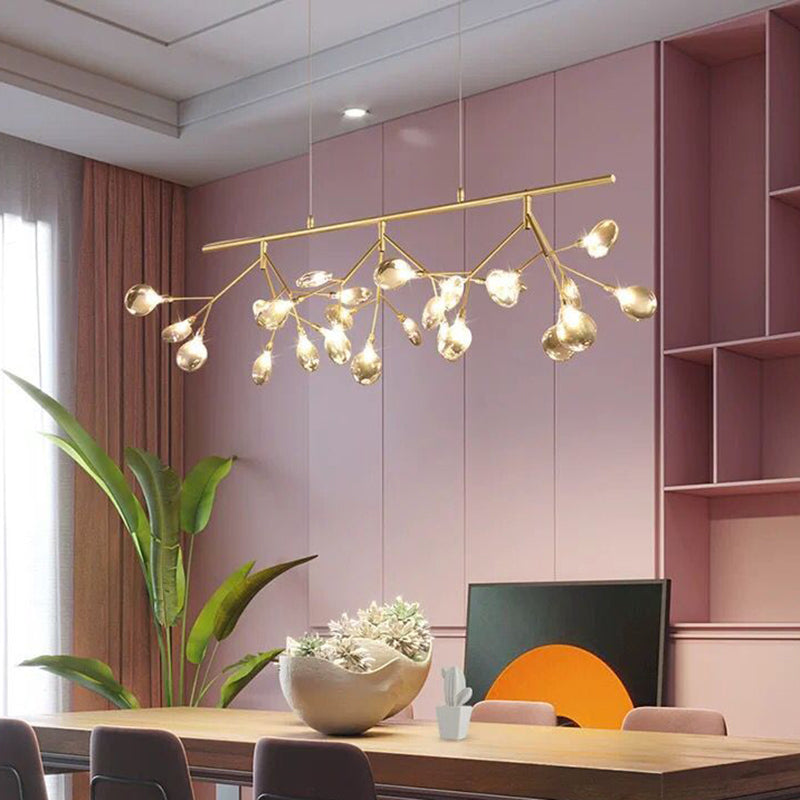 Taavita Style Branched Firefly Island Light Fixture Clear Glass Dining Room LED Ceiling Pendant Light