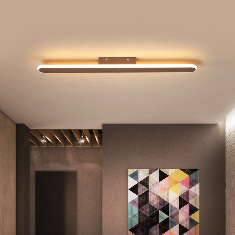 Modern Coffee Linear Shaped Metallic LED Flush Mount Ceiling Light for Corridor