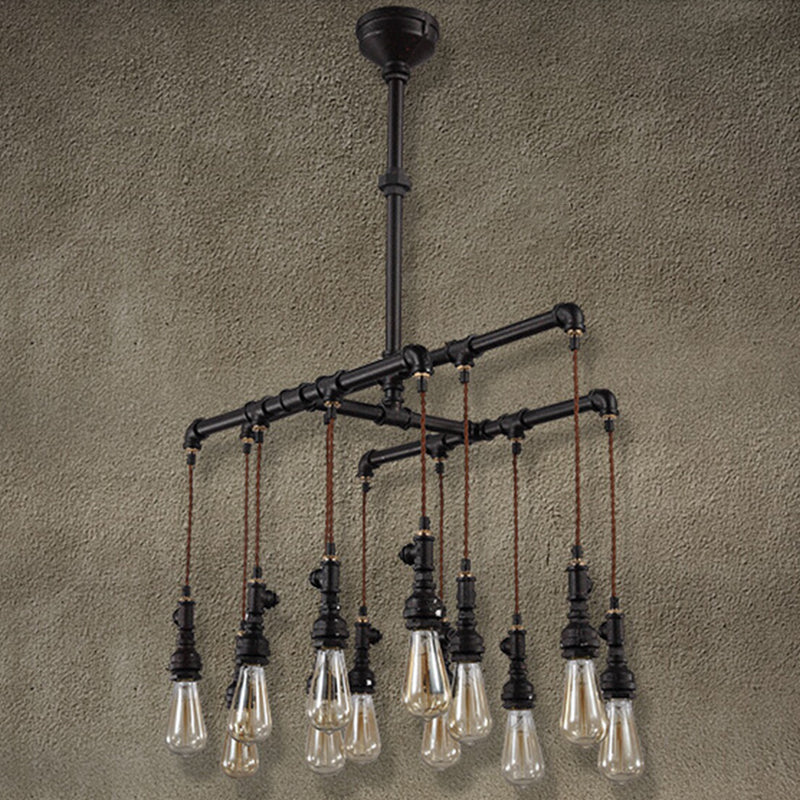 Taavita LED Hanging Lamp Iron Island Chandelier Light in Black for Restaurants, 25 Inches & Higher, 46.5" Width, 38-41" Height, 18-12 Lights, E26/E27 Bulb Base, 220V-240V/110V-120V
