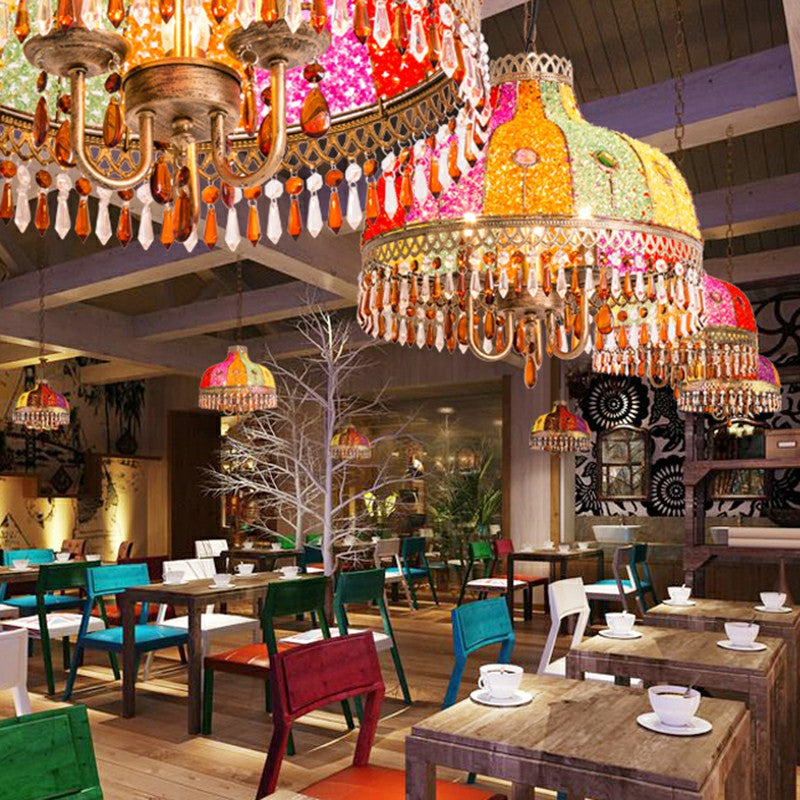 Taavita Suspension Light Antique 1/2/3 Bulbs Restaurant Pendant Light Fixture with Dangling Crystal