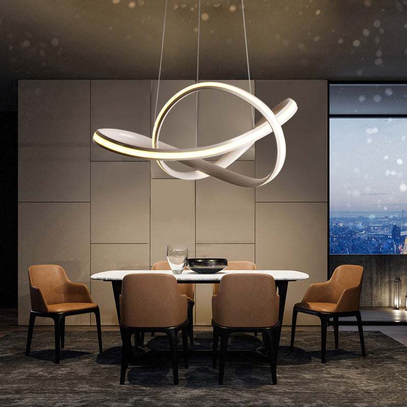 Modern Seamless Curve LED Ceiling Lighting Metallic Dining Room Chandelier Light in Light Gray-White Clearhalo 'Ceiling Lights' 'Chandeliers' 'Modern Chandeliers' 'Modern' Lighting' 2240997