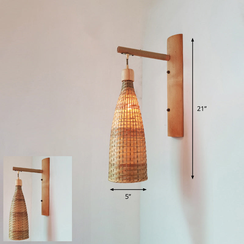Handcrafted Corridor Wall Light Fixture Bamboo Single-Bulb Contemporary Wall Mounted Lamp in Wood Clearhalo 'Wall Lamps & Sconces' 'Wall Lights' Lighting' 2241652