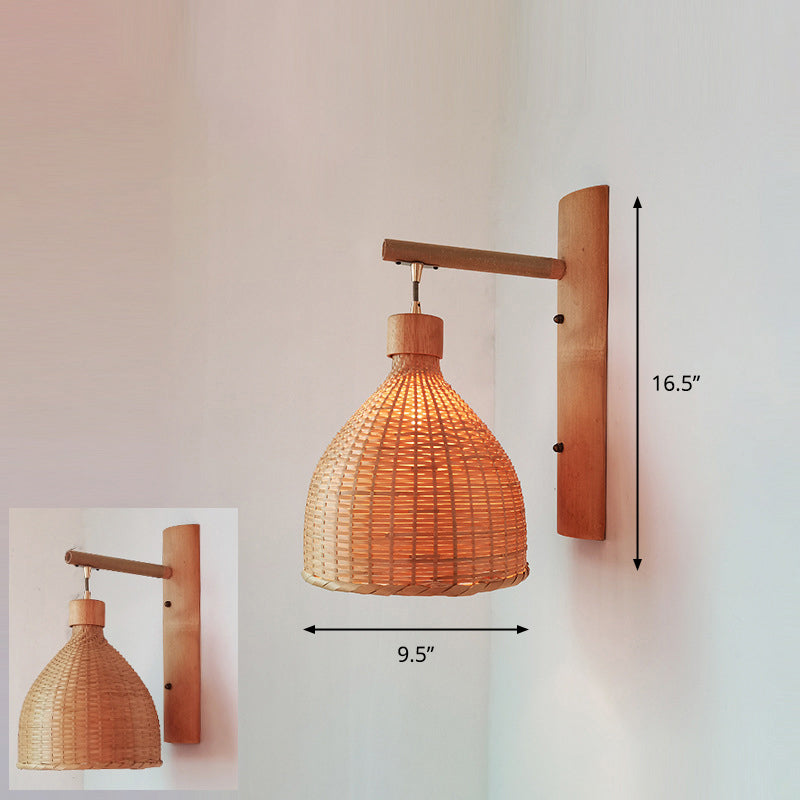 Handcrafted Corridor Wall Light Fixture Bamboo Single-Bulb Contemporary Wall Mounted Lamp in Wood Wood U Clearhalo 'Wall Lamps & Sconces' 'Wall Lights' Lighting' 2241672