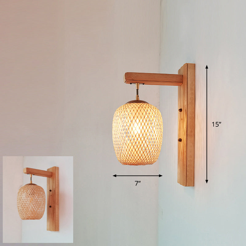 Handcrafted Corridor Wall Light Fixture Bamboo Single-Bulb Contemporary Wall Mounted Lamp in Wood Wood S Clearhalo 'Wall Lamps & Sconces' 'Wall Lights' Lighting' 2241673