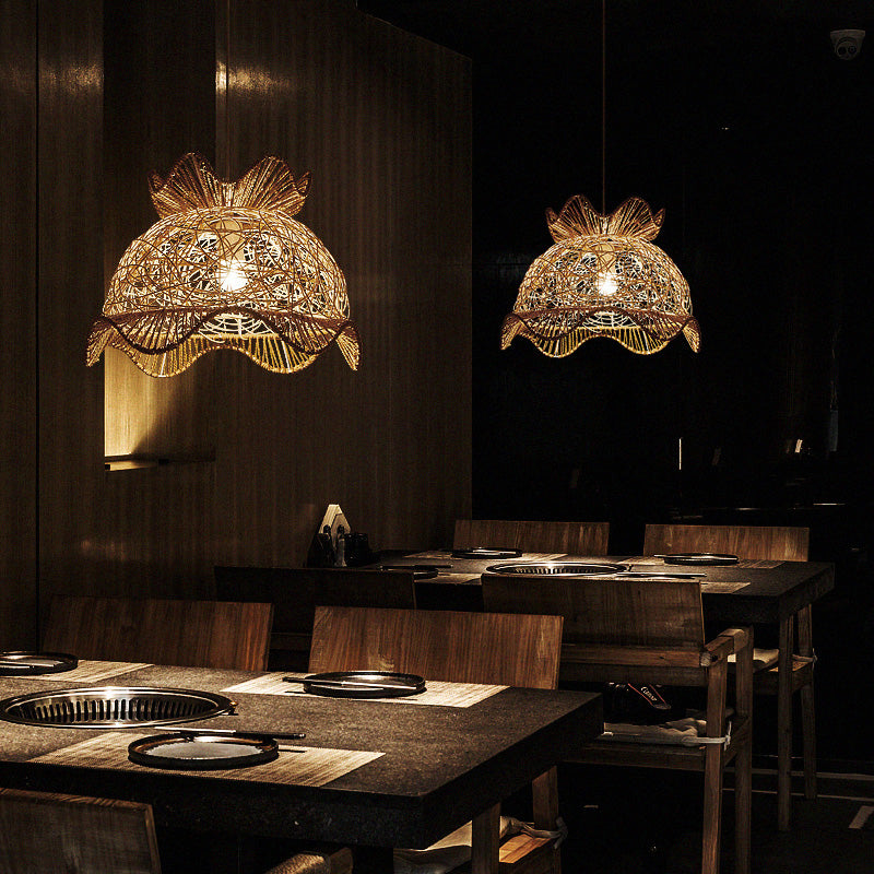 Taavita Scalloped Ceiling Light 1 Head Asian Style Hanging Lamp for Restaurant