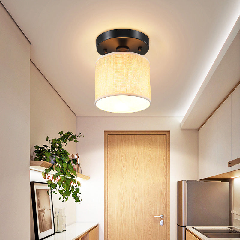 Semi Flush Mount Fabric Drum Beige Ceiling Light - Taavita Single-Bulb Fixture