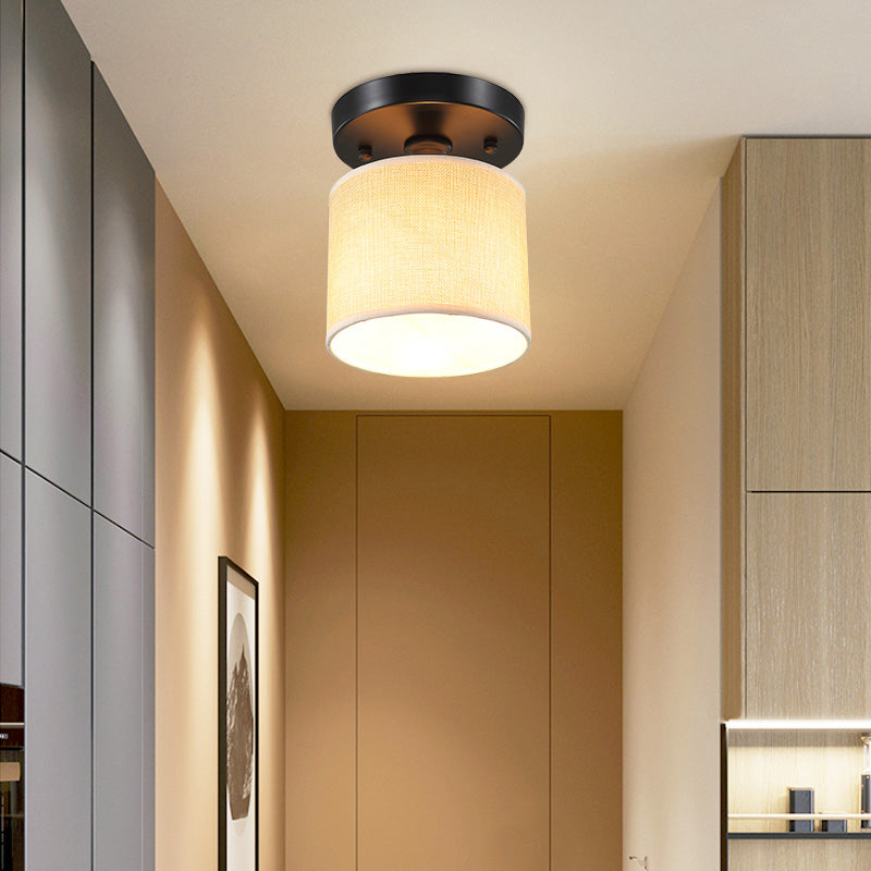 Semi Flush Mount Fabric Drum Beige Ceiling Light - Taavita Single-Bulb Fixture