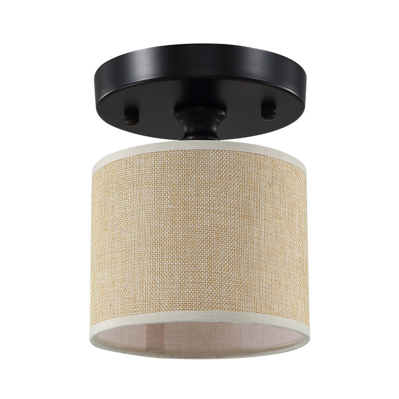 Semi Flush Mount Fabric Drum Beige Ceiling Light - Taavita Single-Bulb Fixture