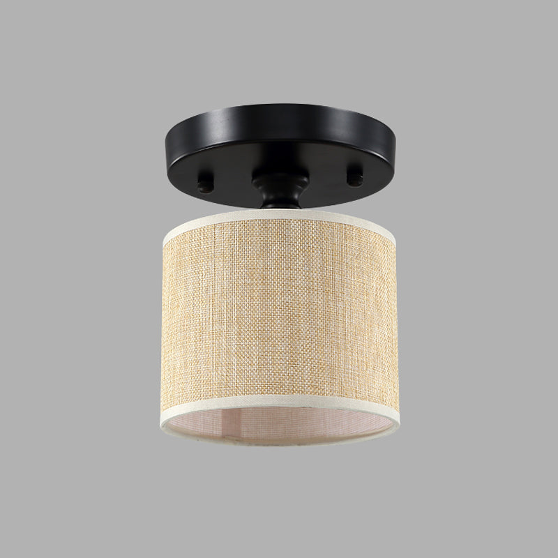 Semi Flush Mount Fabric Drum Beige Ceiling Light - Taavita Single-Bulb Fixture