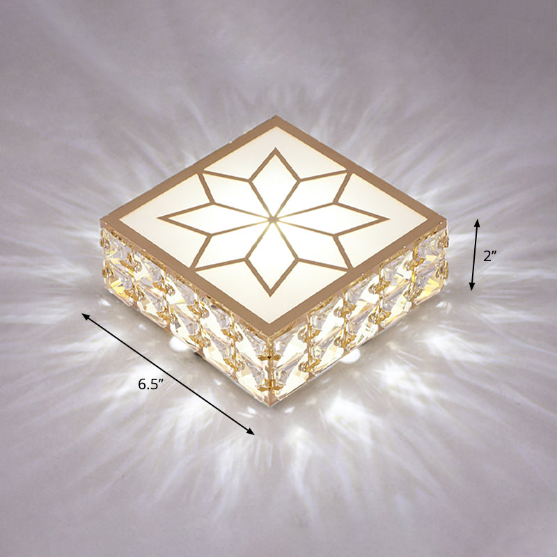 Gold Square LED Flush Mount Light Simplicity Crystal Embedded Flush Mount Ceiling Light for Foyer Gold 8.5" Warm Clearhalo 'Ceiling Lights' 'Close To Ceiling Lights' 'Close to ceiling' 'Flush mount' Lighting' 2253523