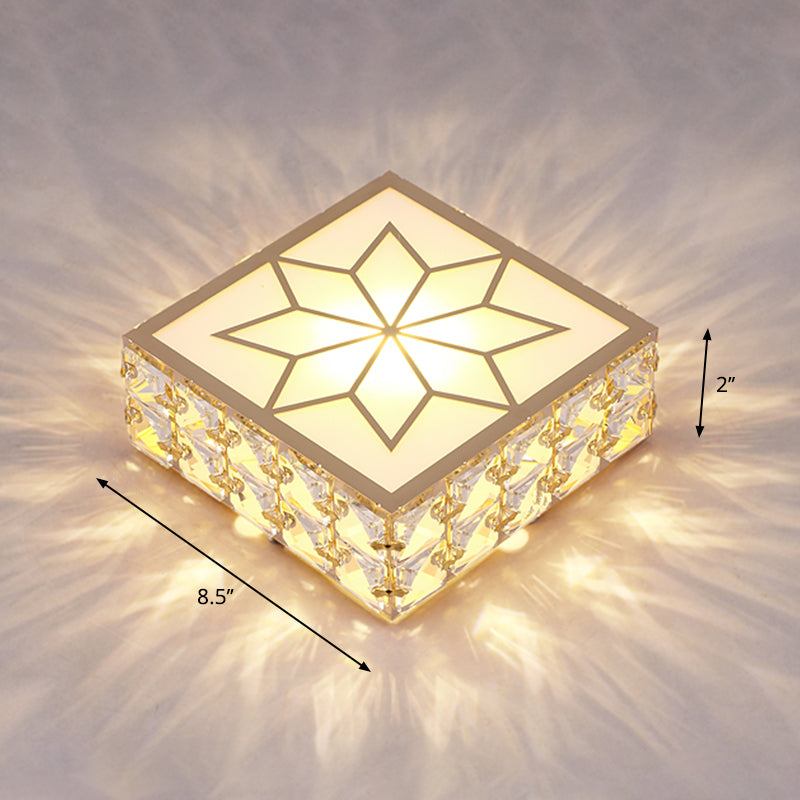 Gold Square LED Flush Mount Light Simplicity Crystal Embedded Flush Mount Ceiling Light for Foyer Clearhalo 'Ceiling Lights' 'Close To Ceiling Lights' 'Close to ceiling' 'Flush mount' Lighting' 2253522