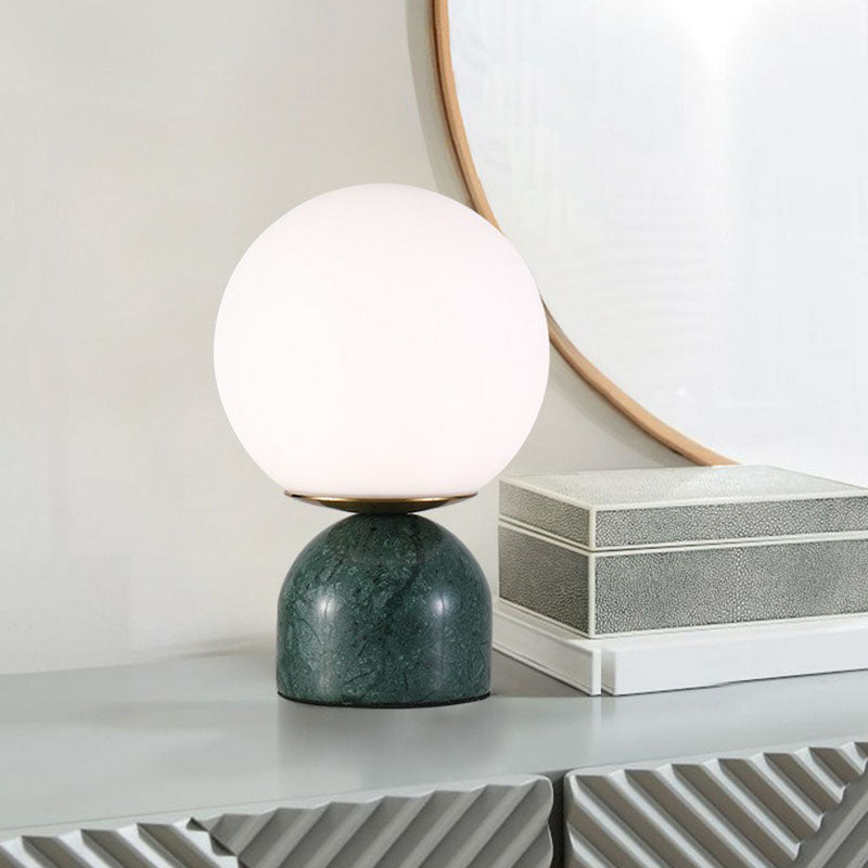 Taavita White Glass Table Lamp Nordic 1 Head Nightstand Light with Dome Marble Base