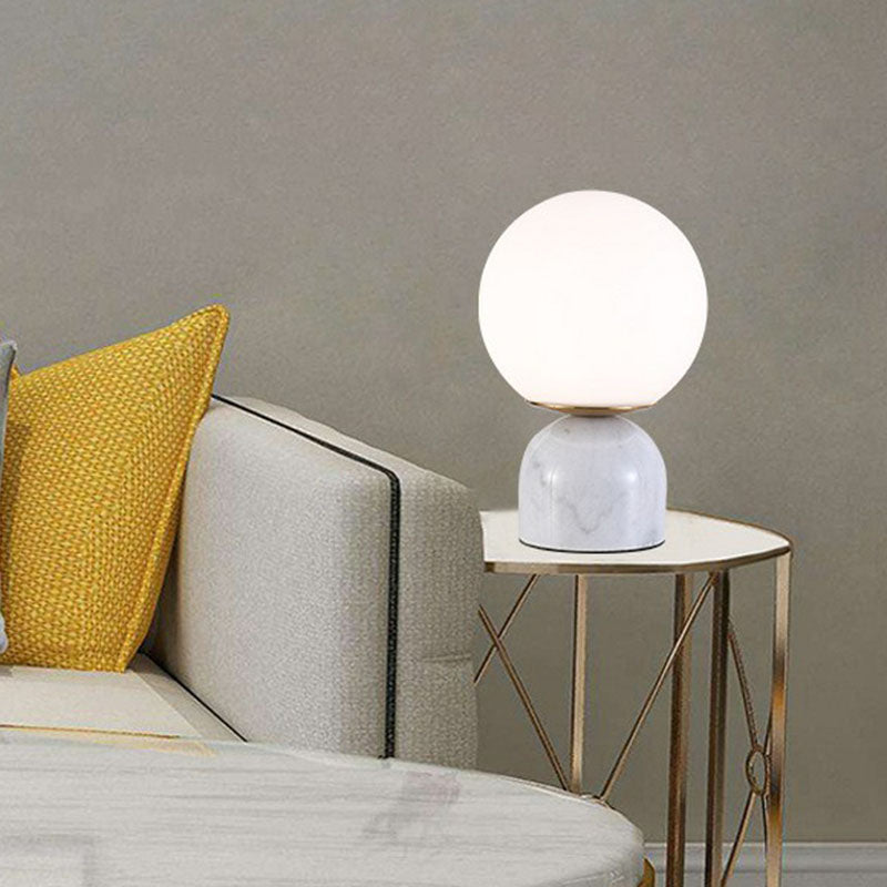 Globe White Glass Nightstand Light Nordic 1 Head Table Lamp with Dome Marble Base Clearhalo 'Lamps' 'Table Lamps' Lighting' 2266160