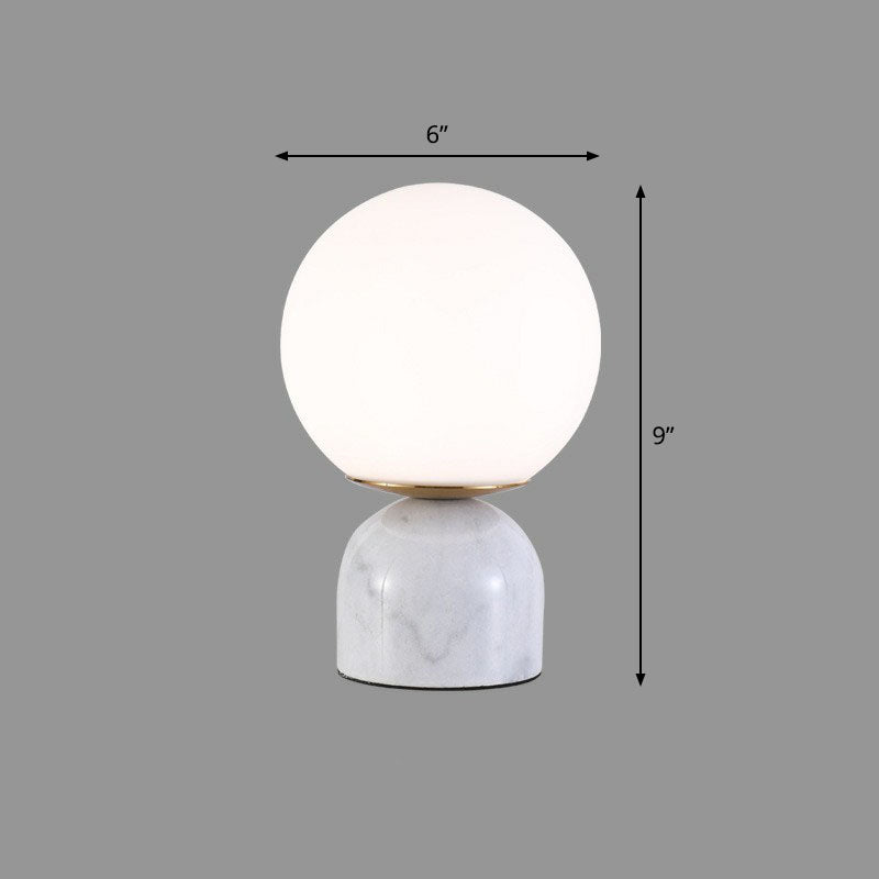Taavita White Glass Table Lamp Nordic 1 Head Nightstand Light with Dome Marble Base