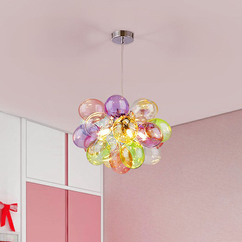 Taavita Multicolored Glass Kids Bedroom Chandelier Cartoon LED Hanging Lamp in Stainless Steel