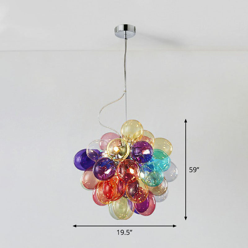 Balloons Kids Bedroom Chandelier Multicolored Glass Cartoon LED Hanging Lamp in Stainless Steel Clearhalo 'Ceiling Lights' 'Chandeliers' 'Modern Chandeliers' 'Modern' Lighting' 2268485