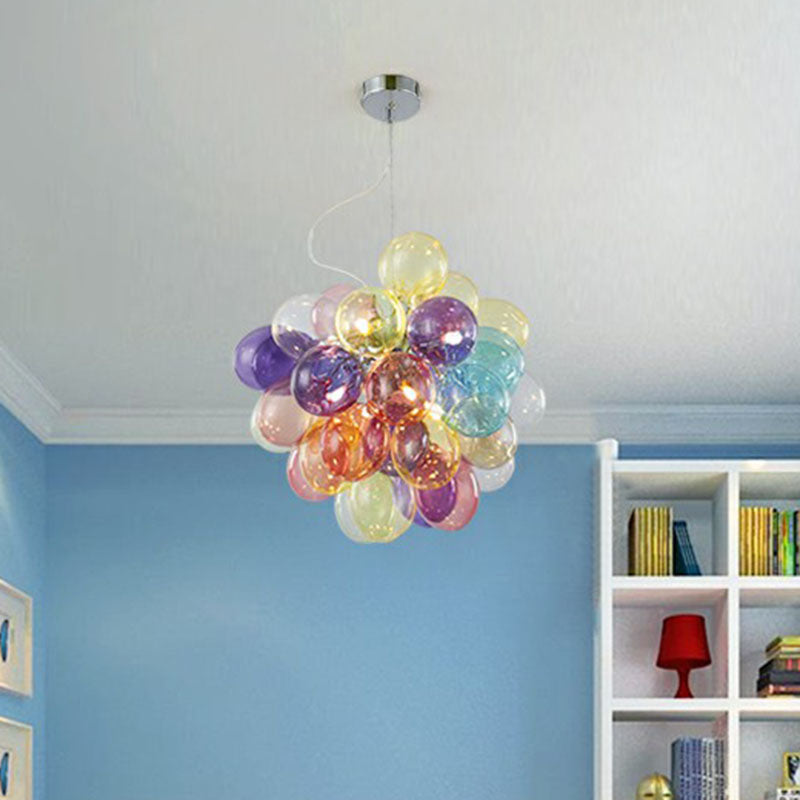 Taavita Multicolored Glass Kids Bedroom Chandelier Cartoon LED Hanging Lamp in Stainless Steel