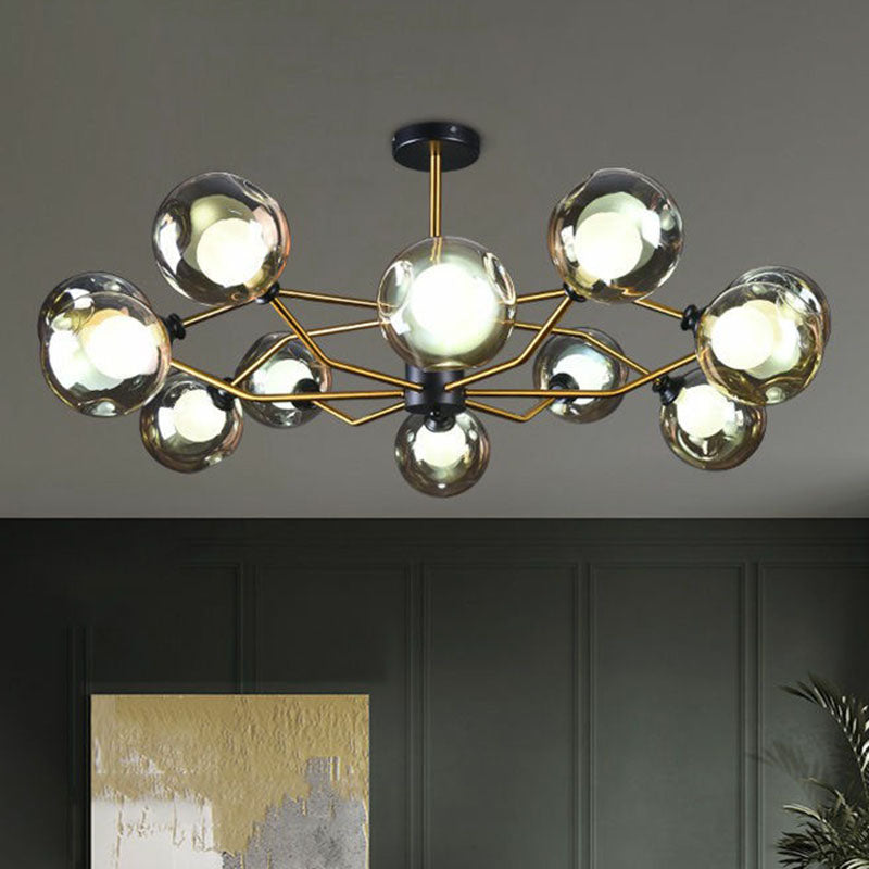 Taavita Postmodern Molecule Chandelier Light Glass Black-Brass Ceiling Suspension Lamp for Living Room