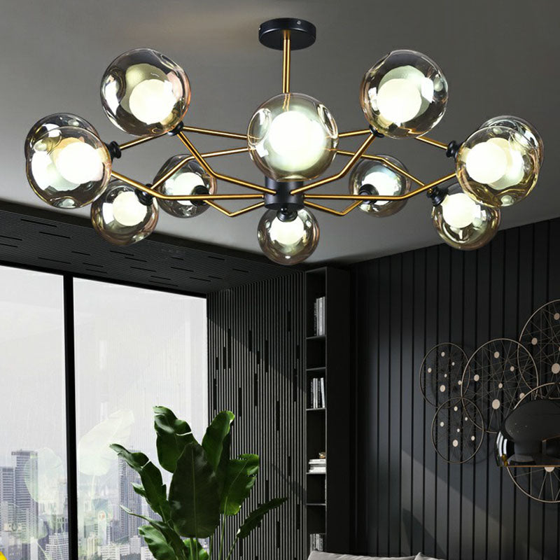 Taavita Postmodern Molecule Chandelier Light Glass Black-Brass Ceiling Suspension Lamp for Living Room